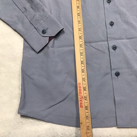 PROPER CLOTH Reda Shirt Men XL Blue Zig Zag Print 100% Merino Wool Flip Cuff - Picture 8 of 12